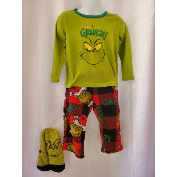 Grinch Christmas Fleece Pj Set With Socks Sz 2t - 0033 - Picture 5 of 5